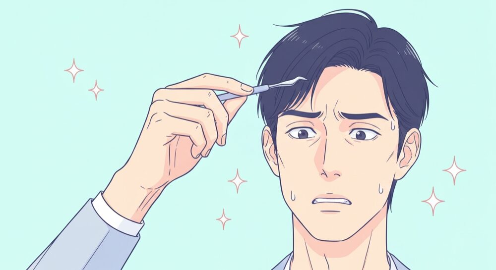 眉を整えるのに失敗しそうな男性