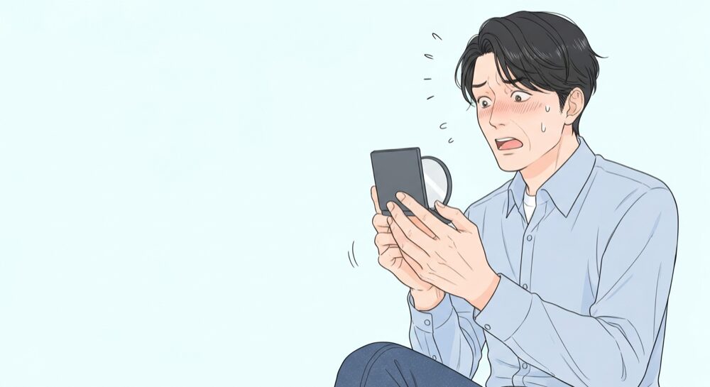鼻毛に気づいて慌てる男性